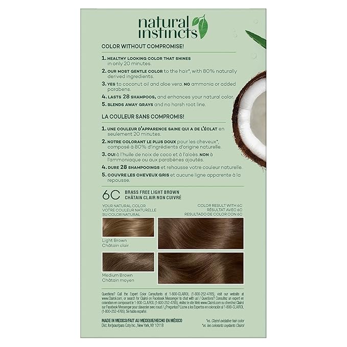 Clairol Natural Instincts Demi-Permanent Hair Dye 6C Light Brown Hair Color Pack of 2