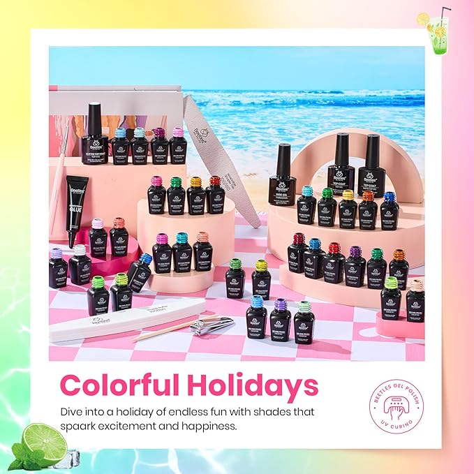 beetles Gel Polish Set - 36 Colors Neon Gel Nail Polish Pink Red Green Blue Yellow Nail Polish with 4Pcs Base Top Coat Soak off Colorful Holidays Collection UV Christmas Gifts for Women