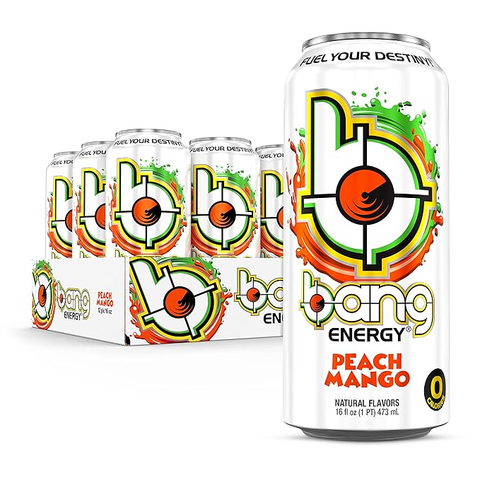 Bang Energy Peach Mango Sugar-Free Energy Drink 16-Ounce (Pack of 12)