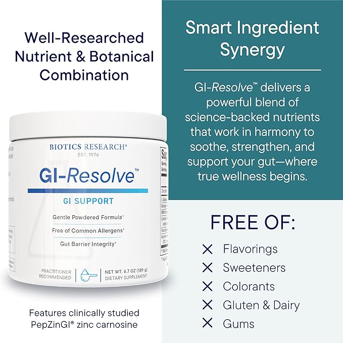 Biotics Research GI Resolve??Advanced L-Glutamine Powder Formula for Gut Lining Support &amp Healing - Optimal Gastrointestinal Function - Premium 7-Ingredient with Zinc Carnosine &amp Botanicals- 6