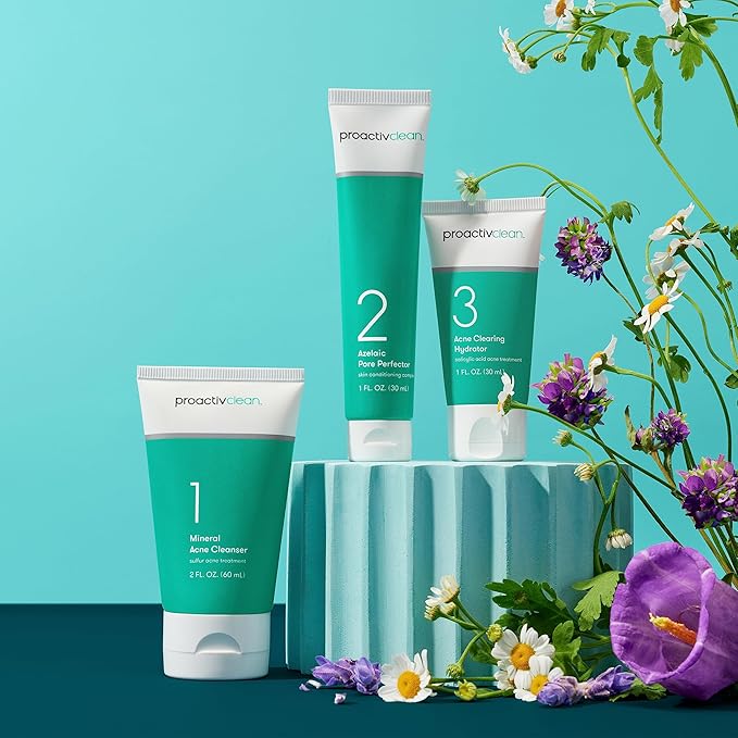Proactiv Clean 3 Step Acne Routine w/ Pimple Patches- Sulfur Acne Treatment Cleanser Azelaic Acid Serum and Facial Moisturizer for Sensitive Acne-Prone Skin- 30 Day Acne Kit with Pimple Patches