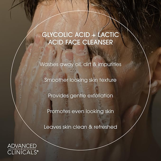 Advanced Clinicals Exfoliating Glycolic Acid &amp Salicylic Acid Face Wash + Hydrating Vitamin C Facial Cleanser 2pc AM/PM Skin Care Set For Women &amp Men To Gently Exfoliate &amp Cleanse Dirt &am