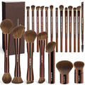MAANGE 20 Pcs Makeup Brushes with Gift Box Double-End Multi-functional Makeup Brushes for Blending Liquid Powder Concealer Cream Blush BuffeDark Brown