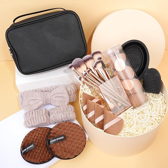 MAGEFY Makeup Brushes 37 Pcs Makeup Kit Multi-functional Makeup Tool Set with Double-End Powder Blush Eyeshadows Brush Make up Brushes Set BagChampagne