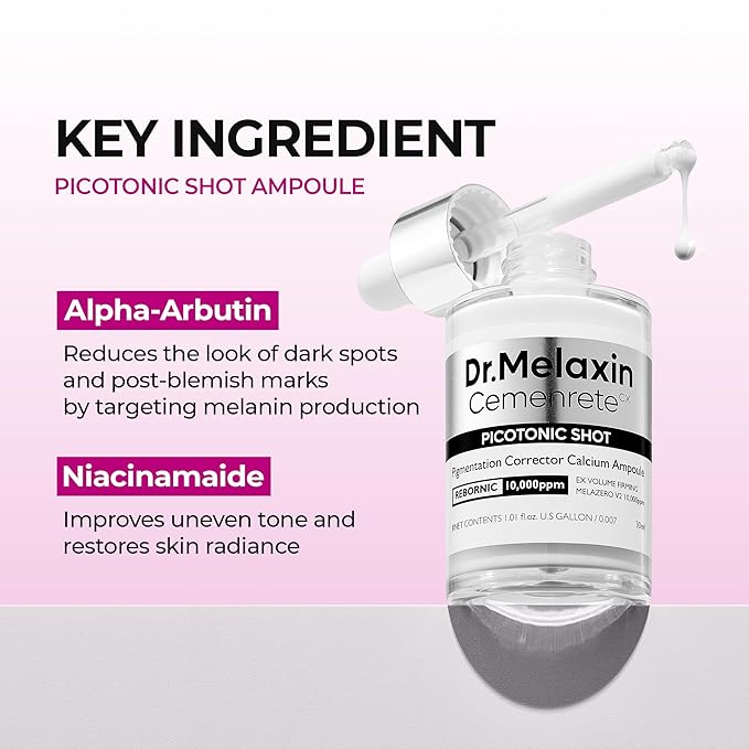 Dr.Melaxin Cemenrete Picotonic Shot Calcium Serum for Firming Density collagen serum Even Skin Tone &amp Skin Clarity Anti-aging Dark spot care 1.01 fl.oz.