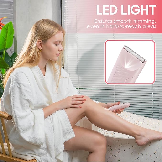 Bikini Trimmer - Pubic Hair Trimmer for Women Ceramic Blade Waterproof Electric Shaver for Women with Standing Recharge Dock &amp Travel Pouch Female Hygiene Razor