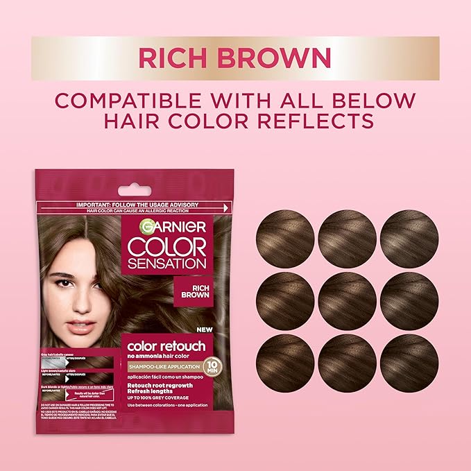 Garnier Color Sensation Color Retouch Demi Permanent Hair Dye for Roots with 100% Gray Coverage Rich Brown Hair Dye 6.0 Pack of 6 (Packaging May Vary)