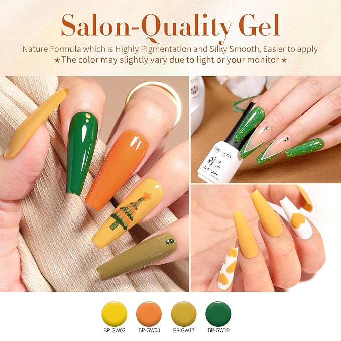 Born Pretty Fall Winter Gel Nail Polish Set Autumn Gel Polish Orange Pumpkin Cozy Campfire Brown Caramel Burgundy Wine Red Green Coffee Gel Nail Polish Fall Colors Collection 39PCS
