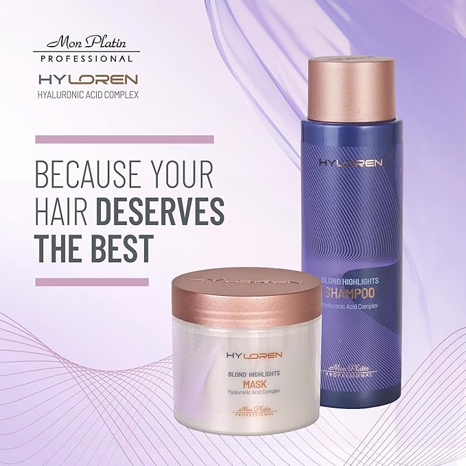 Mon Platin HYLOREN Blonde Highlights Mask with Hyaluronic Acid - 500 ml Premium Blonde Hair Mask to Neutralize Yellow and Orangey Tones - Treatment to Repair Restore Soften and Strengthen Hair