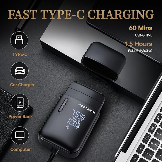 Electric Foil Shavers for Men Electric Razor for Men Face - 2 Floating Blades IPX7 Waterproof 3 Adjustable Gears LCD Display Type-C RechargeableWet/Dry Foil Shaver for Travel &amp Home Matte B