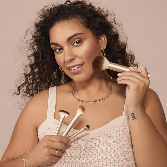 Real Techniques 9 Piece Au Naturale Makeup Brush Set For Liquid Cream &amp Powder Eyeshadow Foundation Blush Bronzer &amp Contour Travel Friendly Brushes Gift Set Cruelty-Free Bristles