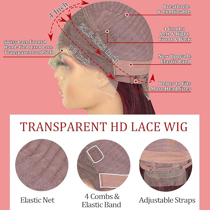PANDA ANGEL 32 Inch Burgundy Lace Front Wigs Human Hair Red Burgundy Wig Human Hair 13x4 Hd Transparent Lace Frontal Wigs Human Hair 99J Burgundy Straight Wigs for Women