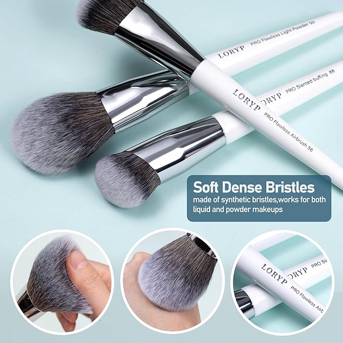 LORYP Makeup Brush Set Professional Soft Synthetic Vegan Luxury Cosmetic Brushes for Face &amp Eye White 20 Pcs