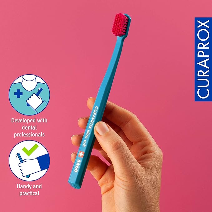 Curaprox CS 5460 Ultra-Soft Toothbrush ? Adult Tooth and Gum Care | Super Soft Curen® Bristles for Gentle Cleaning | Blue-Purple Single Pack
