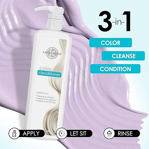 Keracolor Color + Clenditioner 3-in-1 Color-Depositing Conditioner Gentle Cleansing Conditioner Infusing Semi-Permanent Hair Color 9 Shades 33.8 Fl Oz