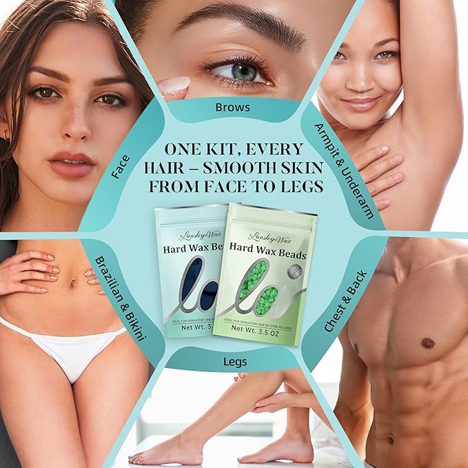 LANSLEYWAX Digital Waxing Kit for Women Men Wax Warmer for Hair Removal with Silicone Pot Hard Wax Kit Waxing Machine for Sensitive Skin Brazilian Bikini Leg Eyebrow Full Body Home Use
