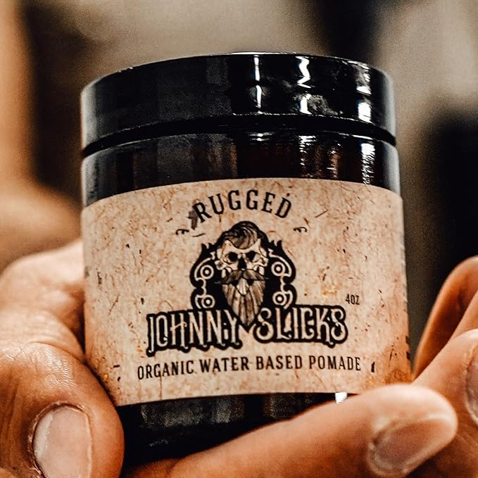 Johnny Slicks Water Based Pomade | Strong Hold High Shine Organic Styling for Men | Promotes Healthy Hair Growth &amp Helps Hydrate Dry Skin (Original 4 Ounce) US Made Veteran Owned