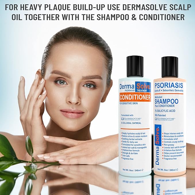 DermaSolve Scalp Psoriasis &amp Dandruff free Medicated Shampoo with Conditioner Ultimate Seborrheic Dermatitis Treatment for Itchy Flakey Scalp Soothing &amp Moisturizing Relief