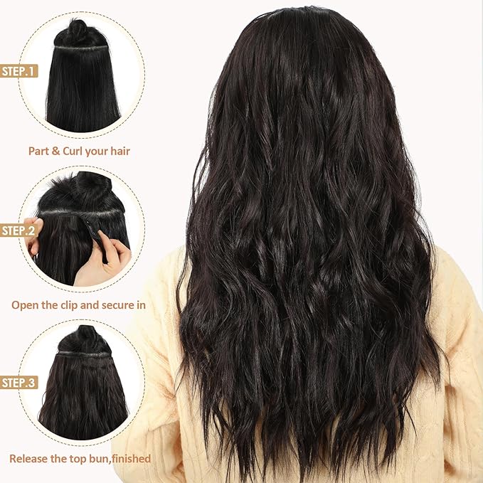 Clip in Hair Extensions for Women Natural Black Extensions 24 Inch 6PCS Hairpieces Long Wavy soft Thick Hair Extensions clip ins