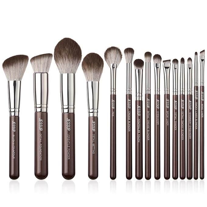 Jessup Makeup Brushes Set 15pcs Brown Make up Brushes Set Professional Premium Synthetic Foundation Eyebrow Concealer Blush Eyeshadow Contour Eyeliner Powder Blending Highlighter Brush T498
