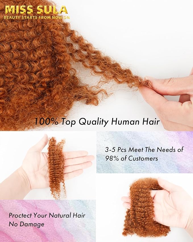 Afro Kinkys Bulk Human Hair ExtensionsKinky-Curly Real Human Hair for Dreadlocks/Locs Repair Twist &amp Braid Crochet Human Braiding Hair Bundles Natural Brown 10 Inches 4 Packs30#