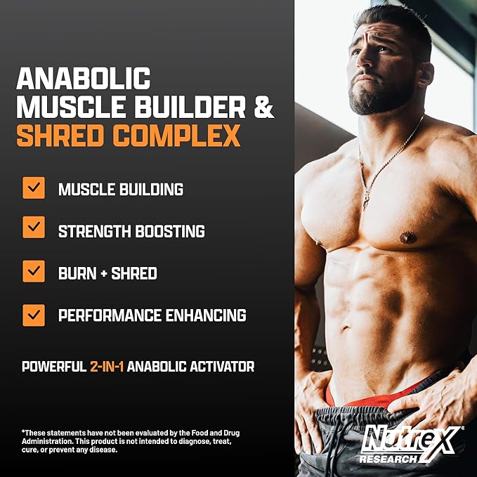 Nutrex Research Anabol Ripped Anabolic Muscle Builder for Men 2-in-1 Muscle Builder and Shredding Supplement (60 Count)