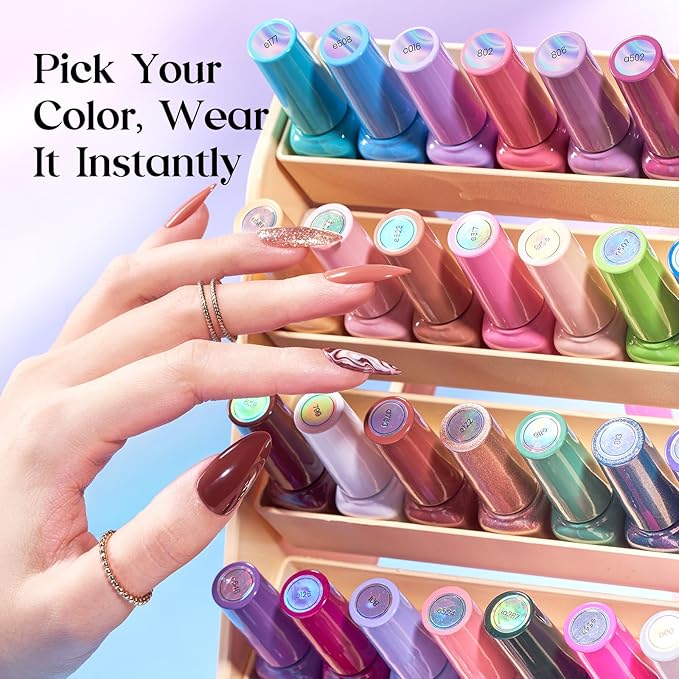 beetles Gel Polish Shifting Lights - Fall Gel Nail Polish Set Brown Burgundy Red Black White Green Purple Glitter 36 Colors with Base Coat Glossy Matte Glitter Top Coat UV LED Soak Off Gift for Women