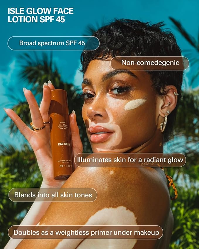 Cay Skin Isle Glow Face Moisturizer SPF 45 ? Illuminating Moisturizer Broad Spectrum Sunscreen + Makeup Primer ? Lightweight Pearlescent Formula with Radiant Finish for All Skin Types ? 2-Pk 1.5 oz