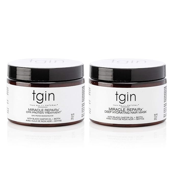 tgin Miracle RepaiRx Strengthening CPR Protein Treatment &amp Deep Hydrating Hair Mask for Curly Coily and Wavy Hair Repairs Protects and Restores Damaged Hair 12 oz (Set)