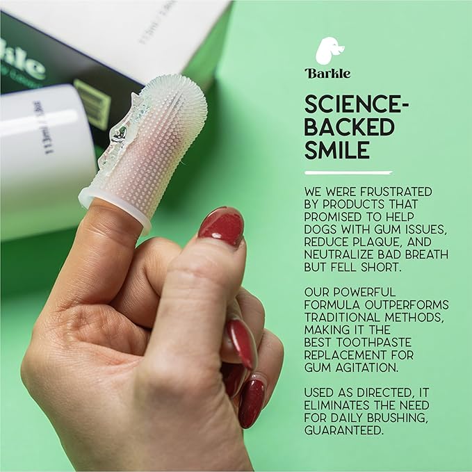 Barkle Vet Approved Dog Teeth Cleaning Toothpaste &amp Tooth Brushing Kit | Eliminate Plaque Tartar &amp Bad Breath | Mint Dog Breath Freshener Gel | Puppy &amp Small Breed Safe | Free Finger Brus