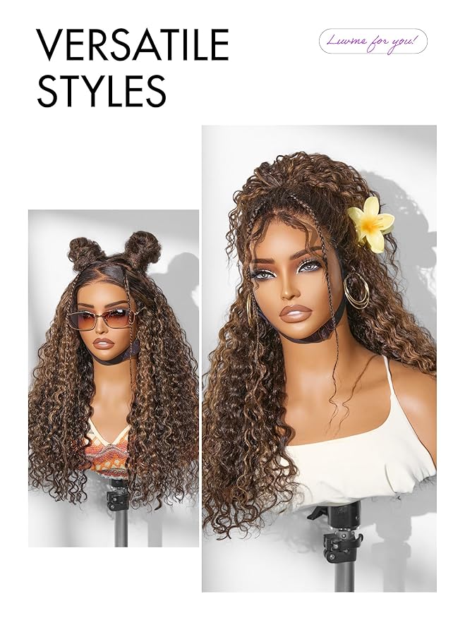 LUVME HAIR 7x6 HD Lace All-Day Comfort Wig PartingMax Lace Wigs Water Wave Curly Lace Front Wigs Human Hair Pre Cut Plucked Lace Frontal Glueless 24 Inches Hlighlight Color