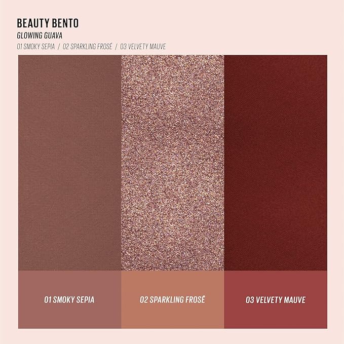 Kaja 3 Colors Eyeshadow - Beauty Bento 07 Glowing Guava | Mosaic Chrome Shimmer Matte finish Cruelty free K-Beauty Mini Palettes Easy Finger Blendable Glitter High Pigmentation 0.03 Oz