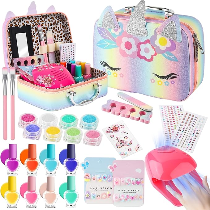 Kids Nail Polish Set for Girls Quick Dry Nail Polish Salon Kit Peelable Nail Polish Ideal Gift Toys for Toddlers Children Princess Christmas Birthday Gifts Toy Age 3-12