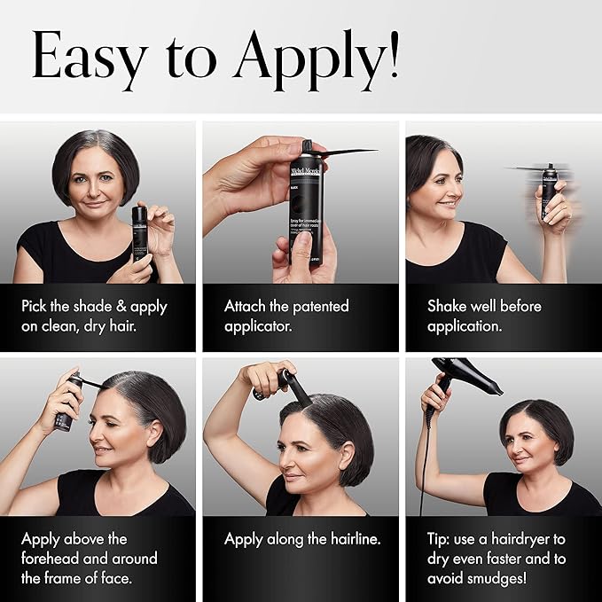 Michel Mercier Hair Root Touch Up Spray with Unique Applicator Protects Hairline and Scalp Health Fast and Easy Grey Hair Cover Up Concealer for Women and Men (Black)