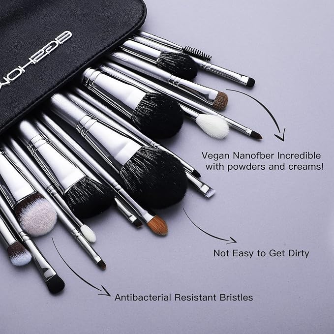 Professional Makeup Brush Set EIGSHOW High End Makeup Brushes for Foundation Powder Blending Blush Bronzer Eyeliner Eyeshadow with Case (PRO 18pcs Grey)