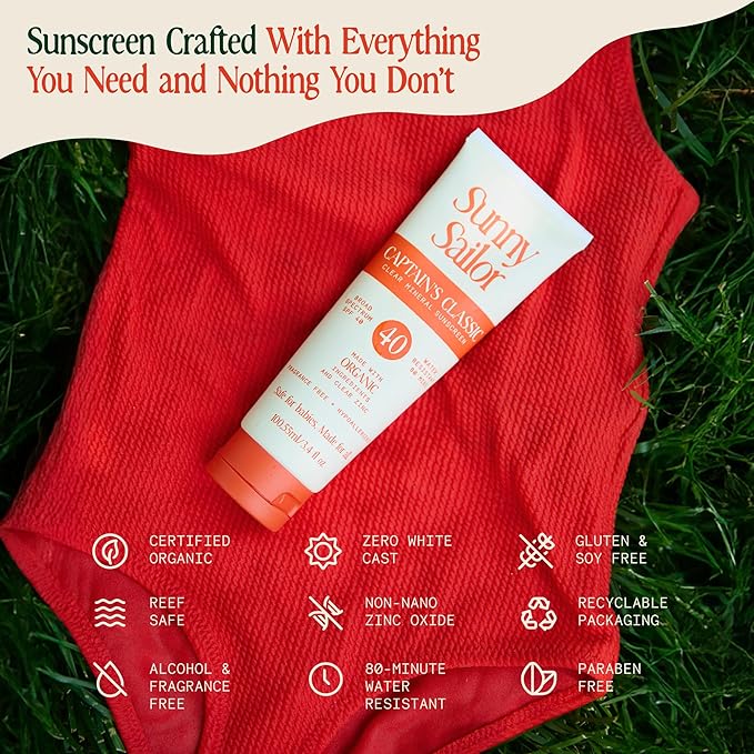 SPF 40 Sunscreen ? Captain?™s Classic Mineral Sunscreen for Babies Broad Spectrum Protection Sunblock w/Organic Ingredients Zero White Cast 80 Min. Water Resistance (3.4 Fl. Oz.)