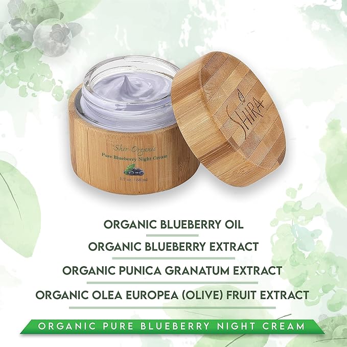 Shira Shir Organic Blueberry Night Cream for Nourished Wrinkle-Free Radiant Skin. Moisturizer Face Cream with Anti-Aging Formula keeps Skin Hydrated Pure Facial Skin Care Product (50ml)