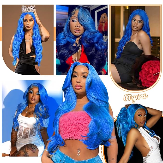 Blue Lace Front Wig Human Hair 13x4 Lace Frontal Wigs 200 Density Body Wave HD Lace Front Wigs Pre Plucked Real Hair Wigs for Women Lace Wig 20 Inch