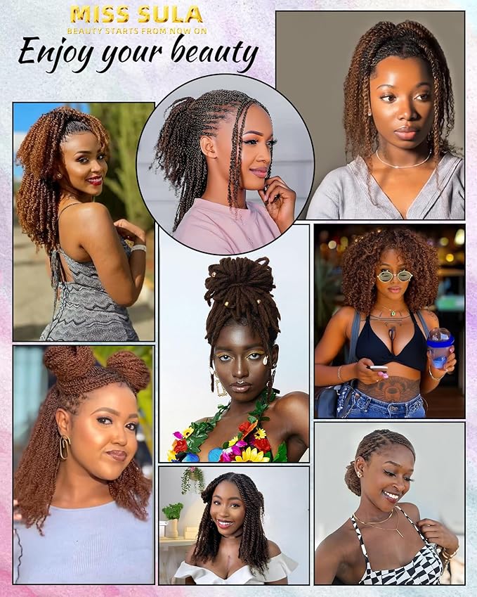 Afro Kinkys Bulk Human Hair ExtensionsKinky-Curly Real Human Hair for Dreadlocks/Locs Repair Twist &amp Braid Crochet Human Braiding Hair Bundles Natural Brown 10 Inches 4 Packs30#