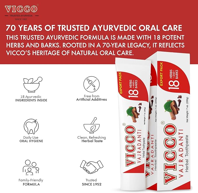 Vicco Vajradanti Ayurvedic Herbal Toothpaste by Vicco ? 70 Year Legacy of Ayurveda with 18 Ayurvedic Herbs &amp Barks 100% Natural Vegan Fluoride-Free &amp Cruelty-Free ? 3.53 oz (5 Pack)