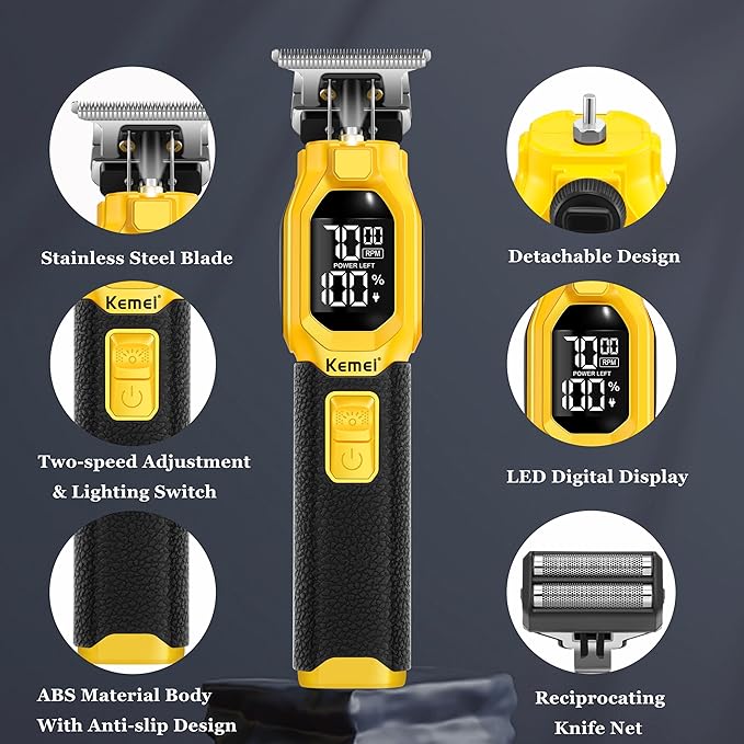 KEMEI 1878 Beard Trimmer for Men 3 in 1 Hair Clippers Shavers for Men Cordless Nose Hair Trimmer with Removable Head LED Display
