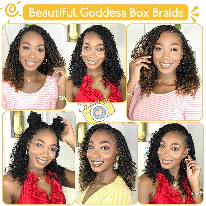Fulcrum Goddess Box Braids Crochet Hair 10 Inch9 Packs Boho Box Braid Crochet Hair for Women Pre-looped Bohemian 3X Crochet Braiding Hair with Curly Ends(10Inch Tgray#)