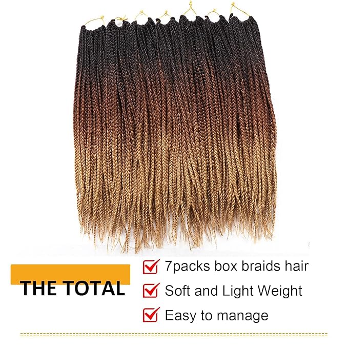 7 Packs Goddess Box Braids Crochet Hair 18 Inch Ombre Prelooped Crochet Box Braids Crochet Hair for Black Women Braiding Hair (18 Inch (Pack of 7) 1B/30/27)