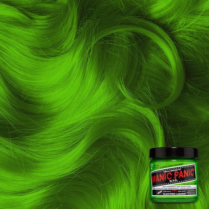 MANIC PANIC Classic Electric Lizard Semi Permanent Hair Color - Bright Neon Green Hair Dye for Women &amp Men That Lasts 4-6 Weeks - Vegan Ammonia &amp Cruelty-Free - Create &amp Mix Custom Shades