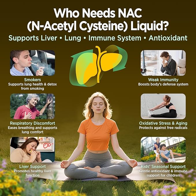 Liposomal Liquid NAC Drops NAC Supplement N-Acetyl Cysteine NAC 600 mg with Milk Thistle &amp Quercetin for Adults &amp Kids Liver &amp Lung Support Immune &amp Antioxidant Skin &amp Cellula