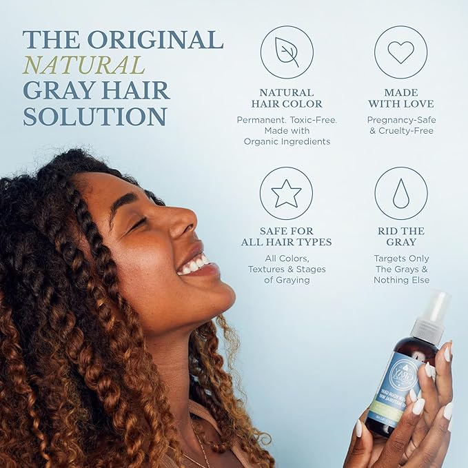 Natural Hair Dye Color Spray - Vegan Cruelty-Free Ammonia-Free Non-Toxic Permanent Brown Hair Color - 100% Gray Coverage with Organic Ingredients Safe for Pregnancy - 4 fl oz