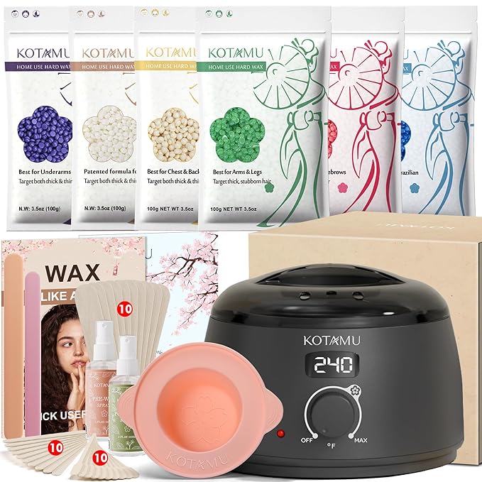 KOTAMU Waxing Kit-Professional Wax Warmer for Women&amp Men Hair RemovalBlack Waxing Machine With Silicone Pot Sensitive Skin Friendly Body Wax Kit Ideal for Face Bikin Brazilian Leg Home Salon