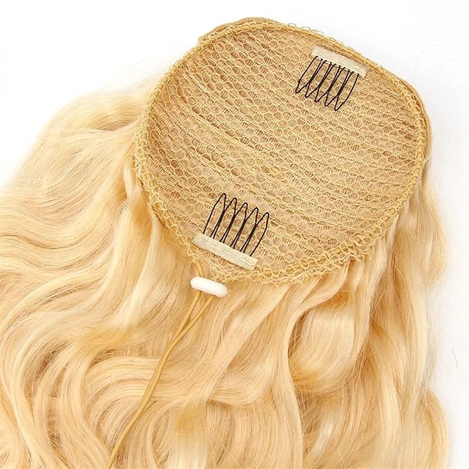 Hair Accessories 10-24 Inches Long Curly Wavy Ponytail Hair Extensions with Drawstring Hair Slices Ponytail Women Blonde Wig Hair Bun Hair Pieces For Women(12inch(30cm))