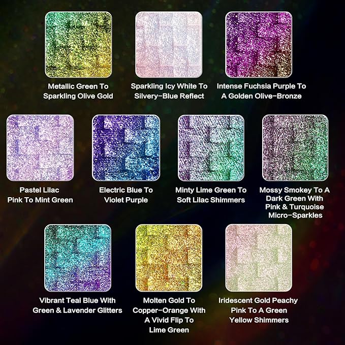 UCANBE Chameleon Multichrome Eyeshadow Palette 10 Colors Shifting Chromatic Light-Reflecting Metallic Eye Shadow Multi-Use Blendable Holographic Glitter Shimmer Eye Makeup Pallet (Solar Python)