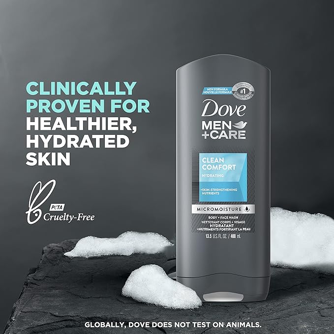 DOVE MEN + CARE Hair + Skin Care Regimen Personal Care for Men Clean Comfort + Fresh &amp Clean Body Wash 2-in-1 Shampoo and Conditioner and Antiperspirant Clinical Deodorant